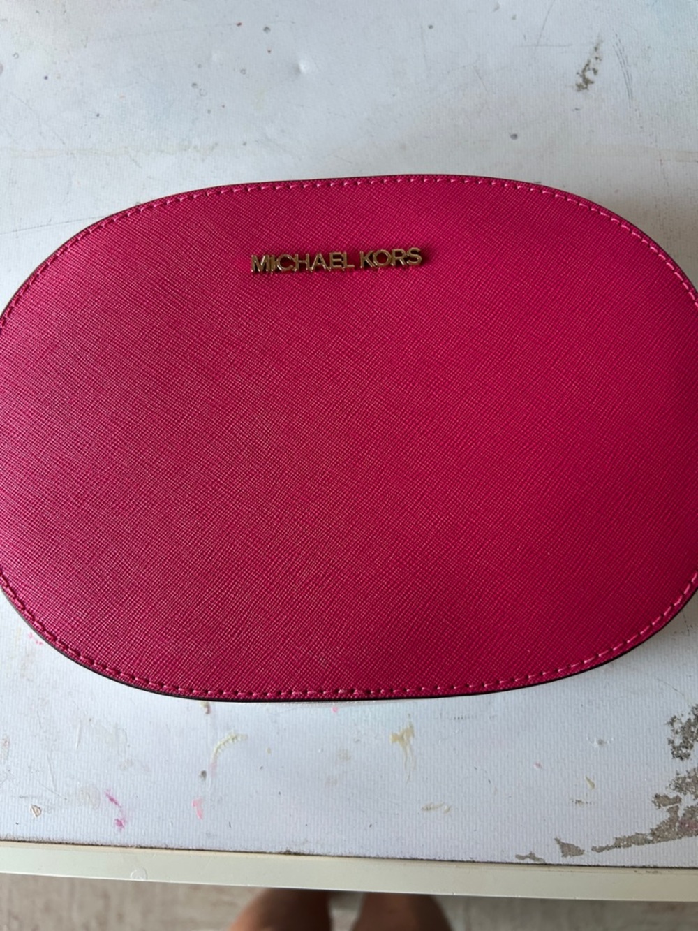 Michael Kors Fuchsia Oval Crossbody with Gold Logo